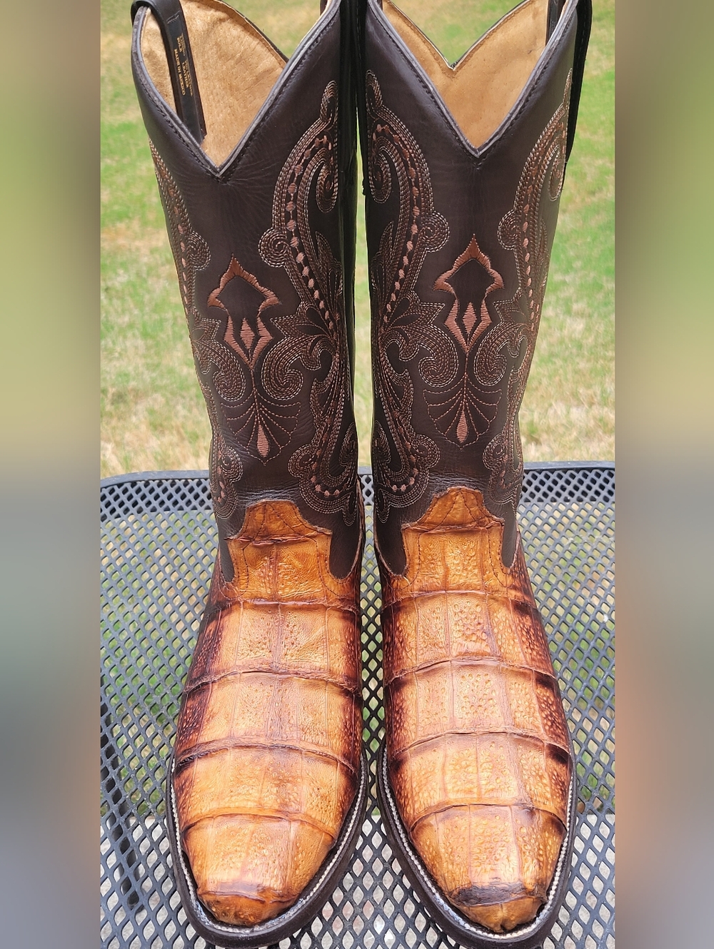 Rogers Genuine Caiman Cowboy Boots In Cognac J Toe